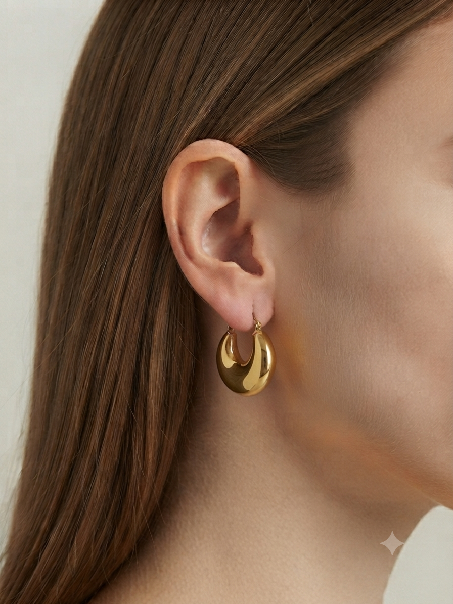 Crescent Chunky Gold Hoop Earrings for Women | Trendy Stainless Steel Hoops