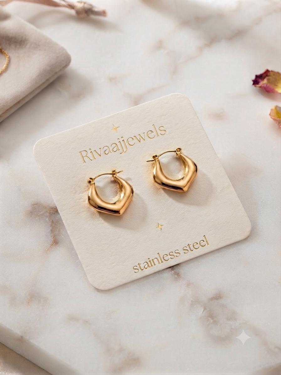 Trendy Geometric Gold Hoop Earrings for Women & Girls | Stainless Steel Hexagon Design Fashion Jewellery